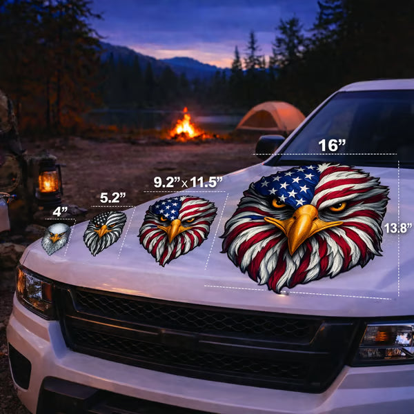(🎁Last Day 49% OFF)🦅Reflective Eyes Eagle Decal – Patriotic USA Flag Vinyl Sticker for Trucks, Cars, Coolers, Laptops – Waterproof & Fade-Resistant