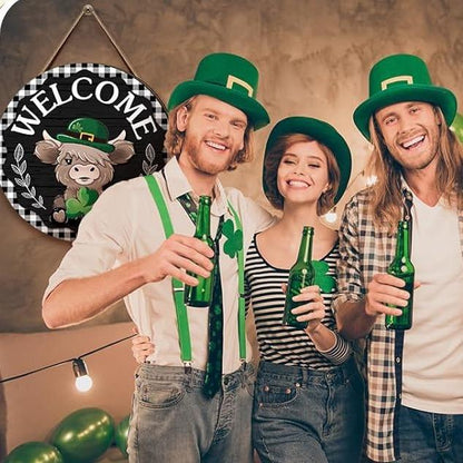 🐇 Easter Sale: 50% OFF！！💥Highland Cow Sign Interchangeable Welcome Sign with Magnet Detachable Hats Cute Cattle Hanging
